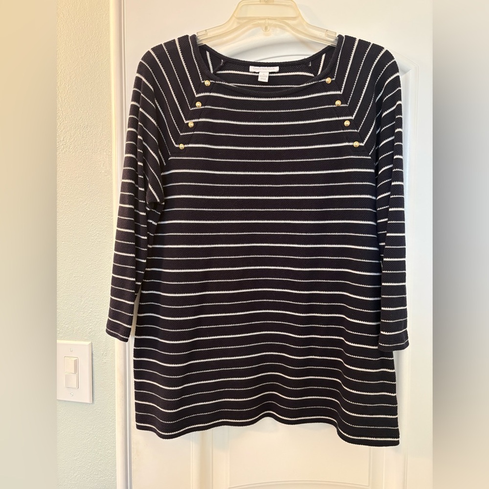 Charter Club Navy and White Striped Sweater